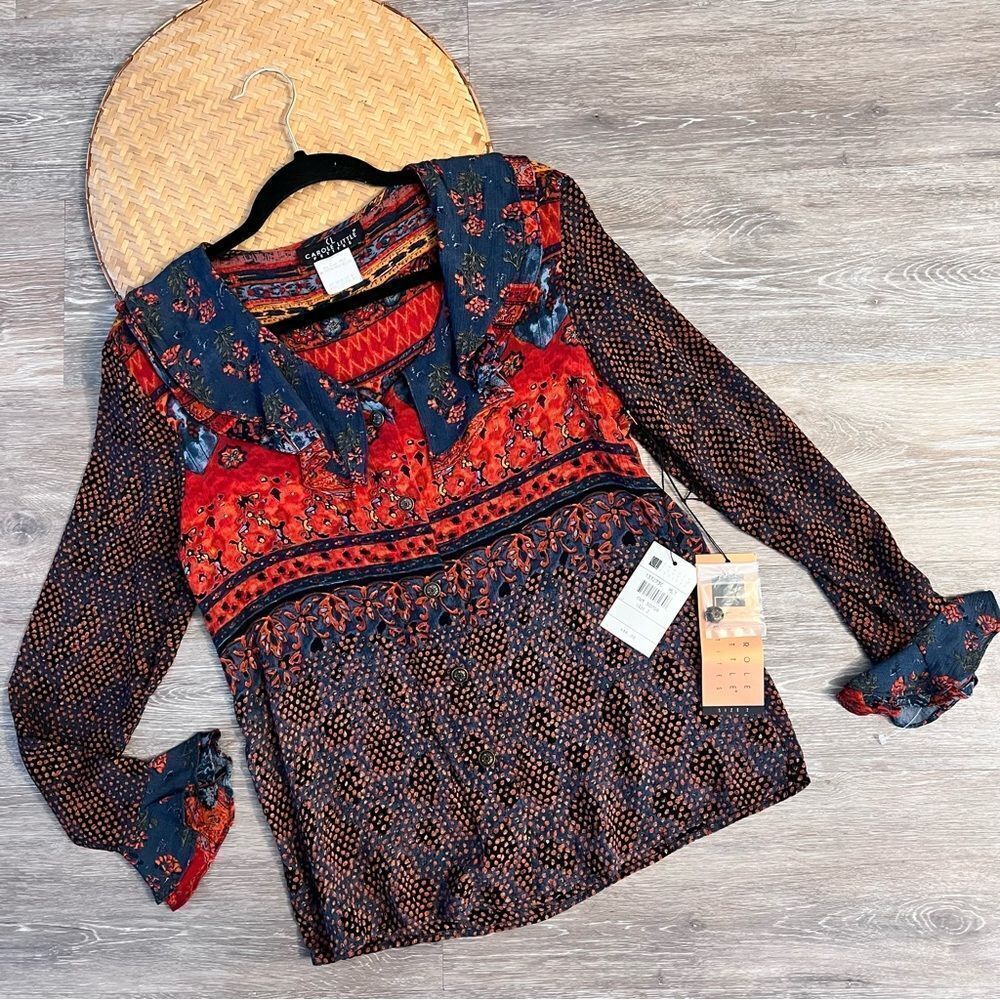 Vintage 90’s cottagecore prairie ruffle boho printed blouse‎ art to wear nwt